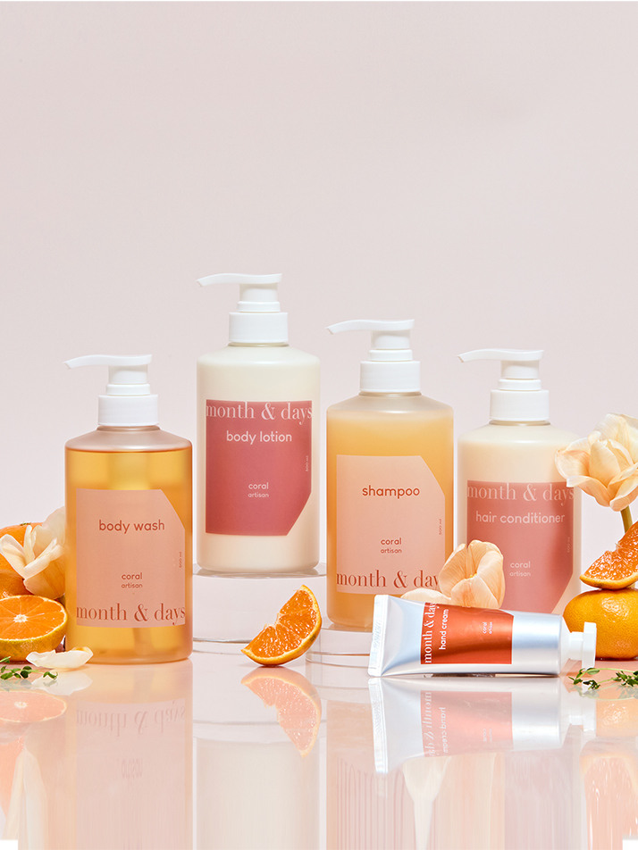 먼스앤데이즈 코랄 아티잔 풀패키지(샴푸 500ml +컨디셔너 500ml +바디워시 500ml +바디로션)