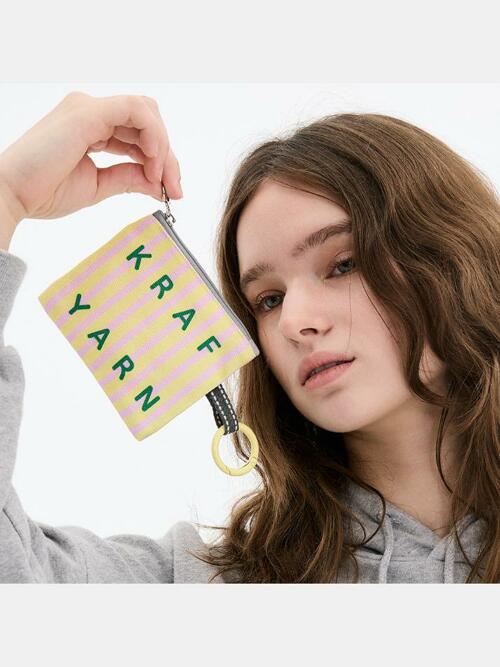 크라프얀 코튼 레터링 미니 파우치 스트라이프 믹스