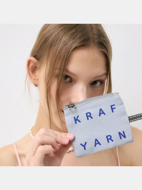 크라프얀 코튼 레터링 미니 파우치 그레이