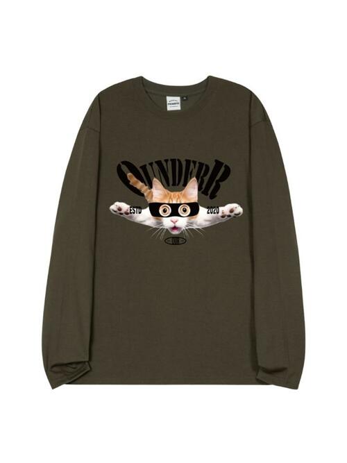 HAPPY CAT 오버핏 롱 슬리브 [카키]