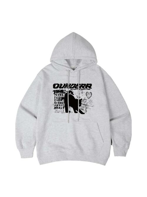 모노 컬렉션 캣 오버핏 후드 티셔츠 [화이트 메란지]