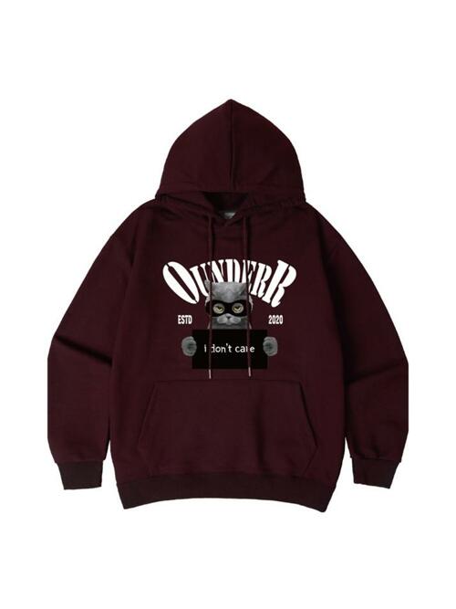 THUG 오버핏 후드 티셔츠 티셔츠 [와인]