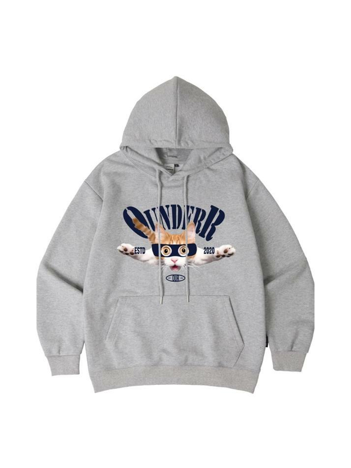 HAPPY CAT 오버핏 후드 티셔츠 티셔츠 [메란지]