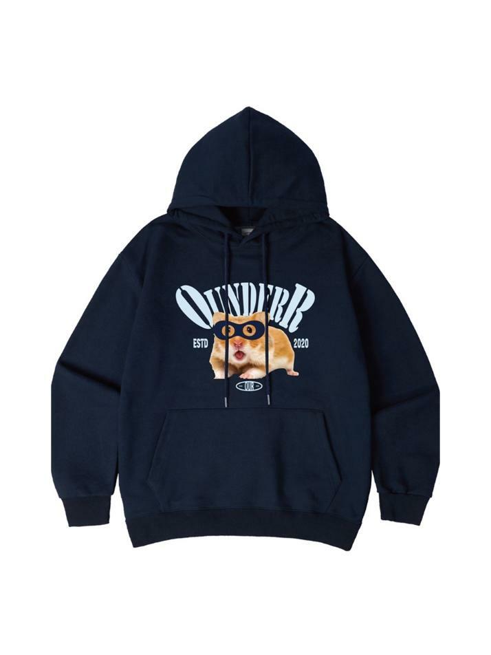 MASK HAMSTER 오버핏 후드 티셔츠 [네이비]