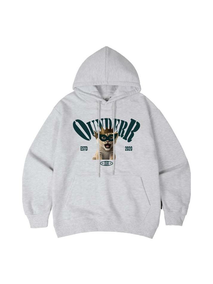 BABY LION 오버핏 후드 티셔츠 [화이트 메란지]