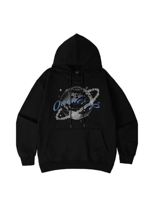 PLANET 오버핏 후드 티셔츠 [블랙]