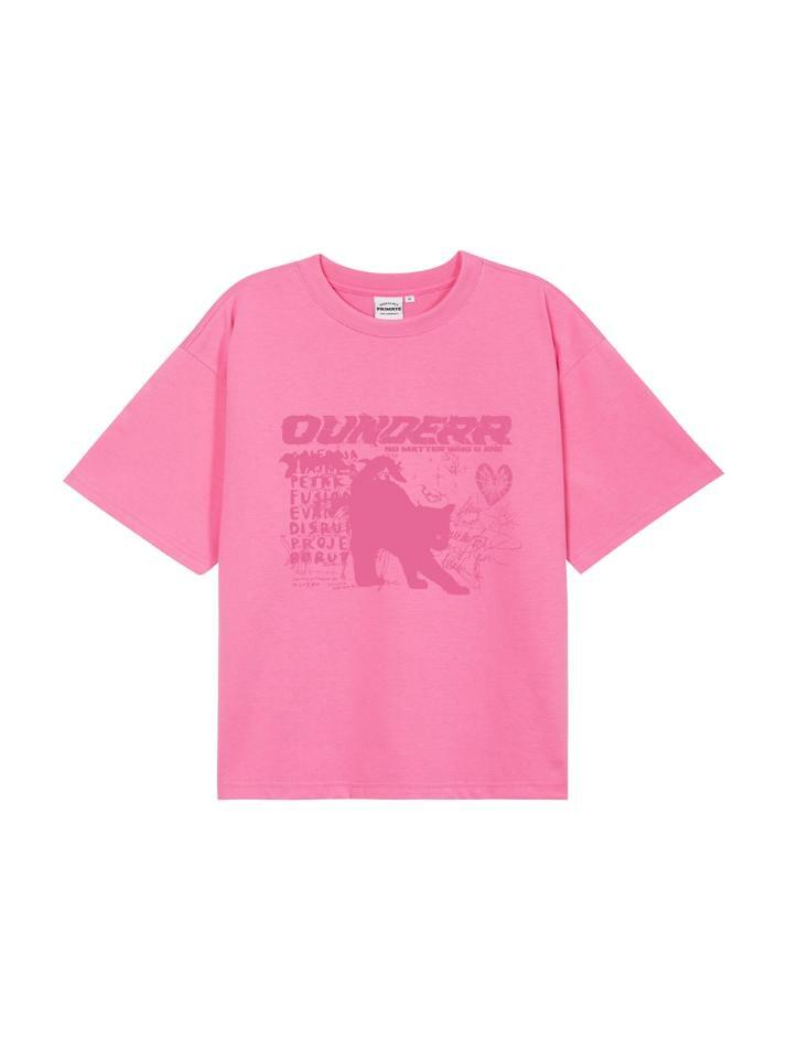 모노 컬랙션 캣 반팔 티셔츠 (핑크)