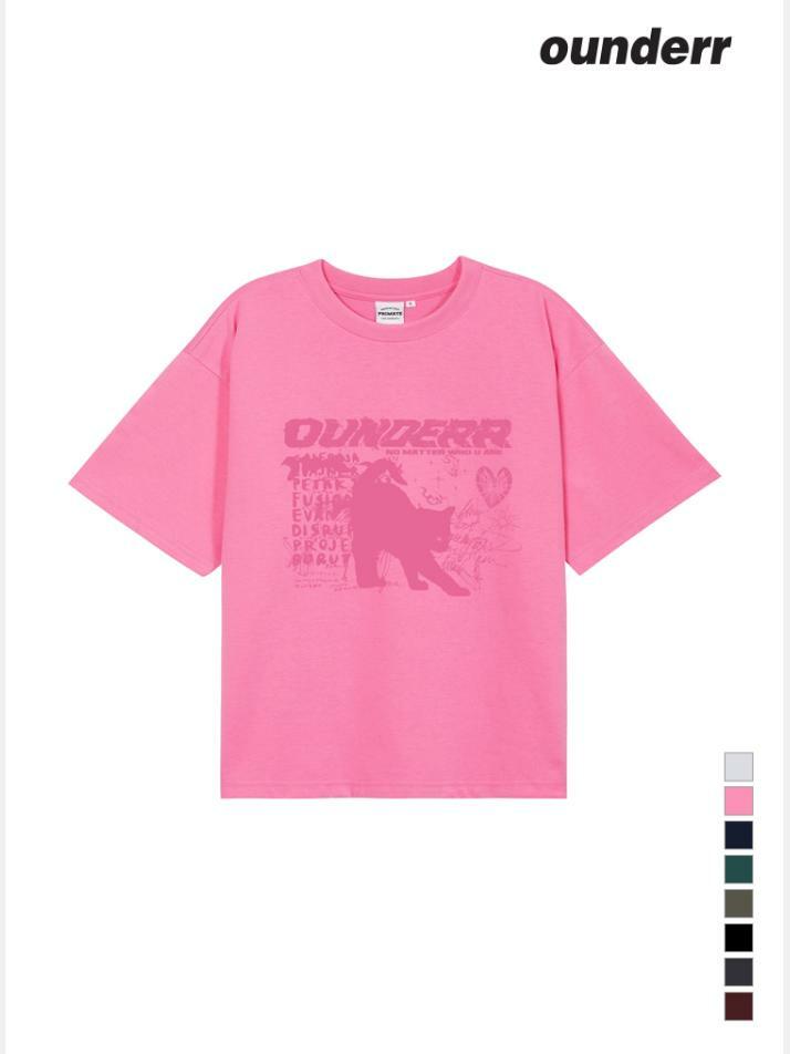 모노 컬랙션 캣 반팔 티셔츠 (핑크)