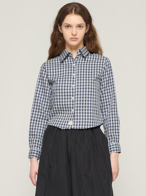 마레 크롭 체크셔츠 (네이비)