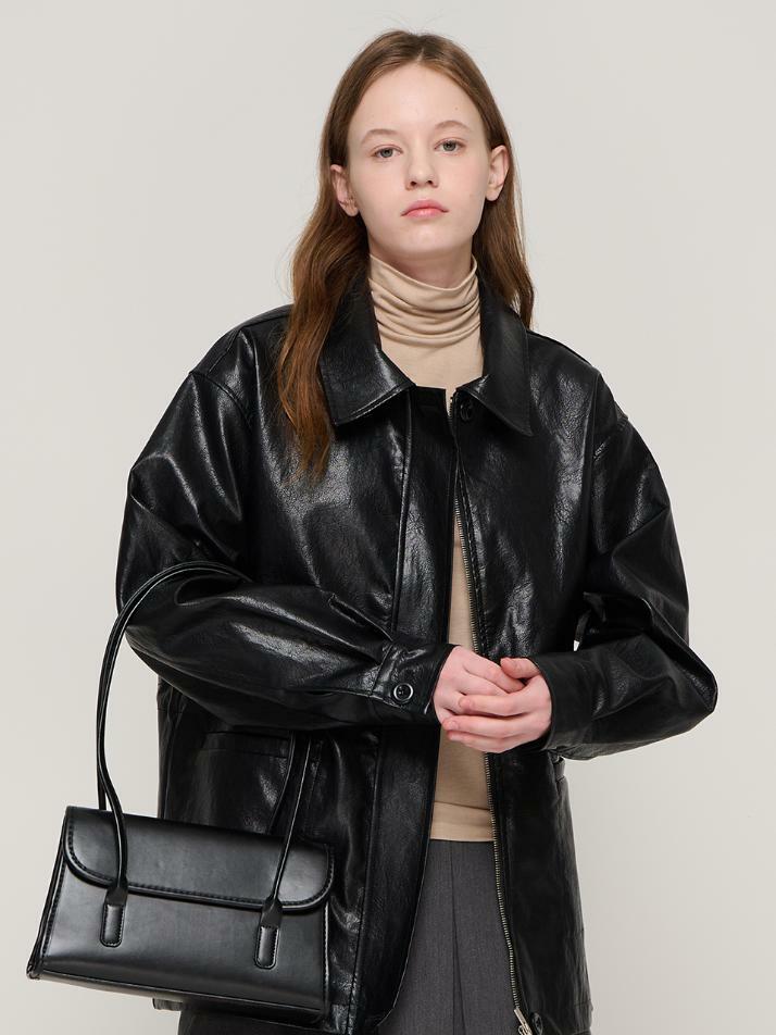 스퀘어 레더 숄더백 (블랙)