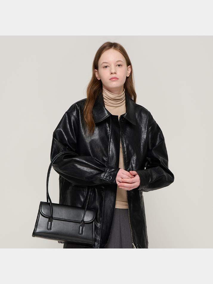 스퀘어 레더 숄더백 (블랙)