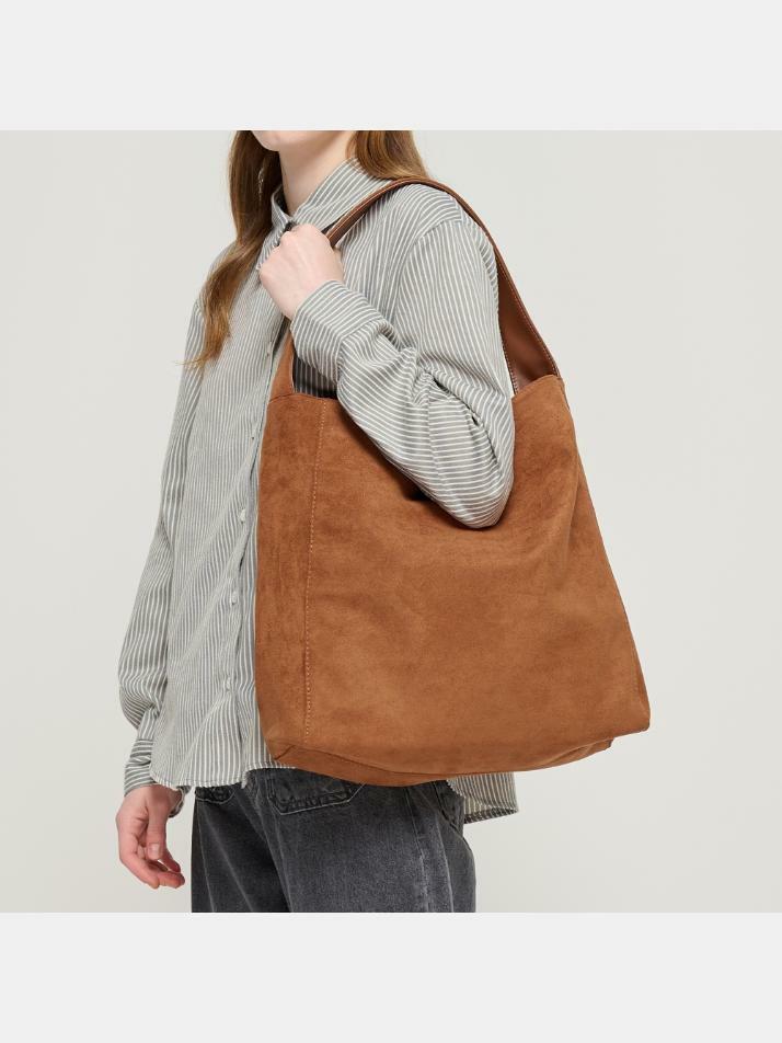 스웨이드 솔티드 베이직 숄더백 (카멜)