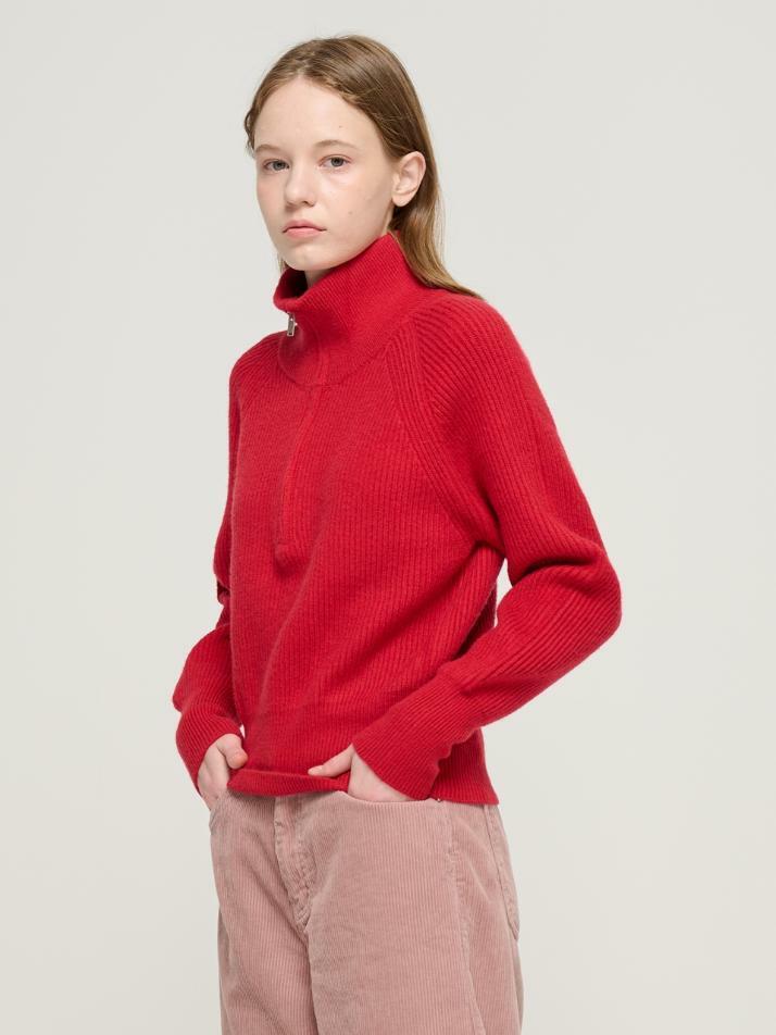 라글란 반집업 카라 골지 니트 (레드)
