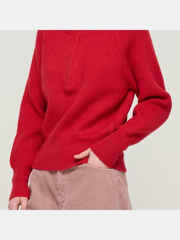 라글란 반집업 카라 골지 니트 (레드)
