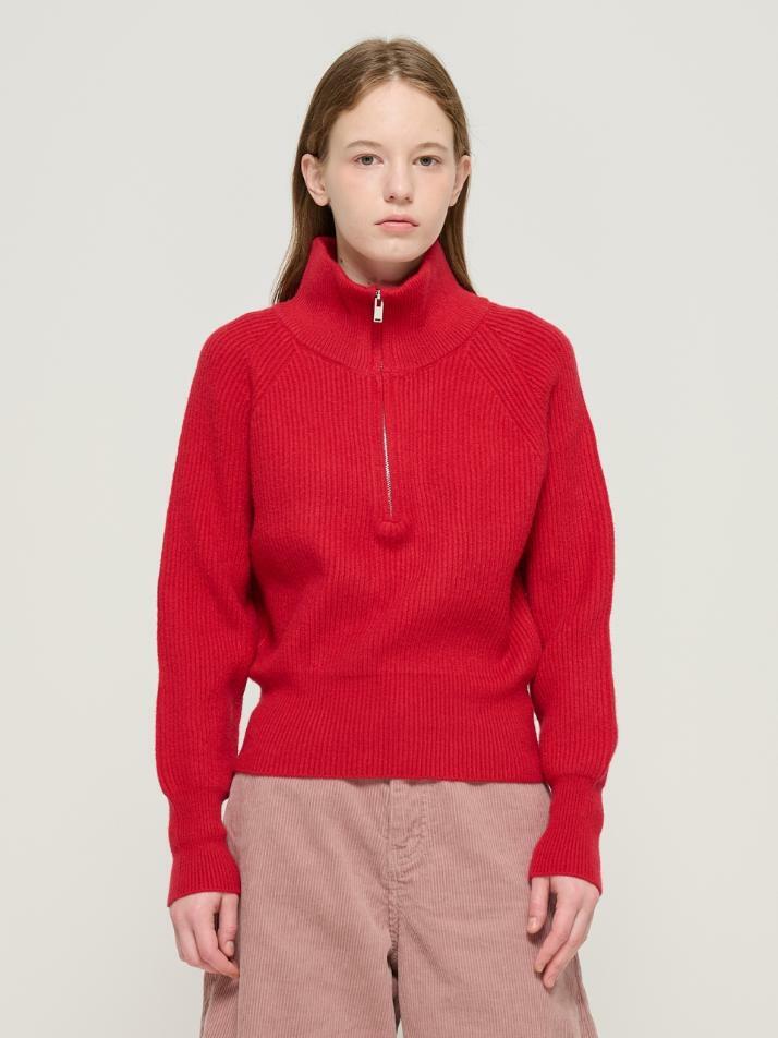 라글란 반집업 카라 골지 니트 (레드)