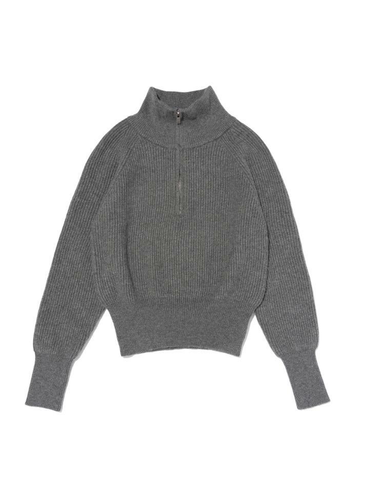 라글란 반집업 카라 골지 니트 (차콜)