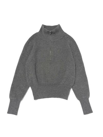 라글란 반집업 카라 골지 니트 (차콜)