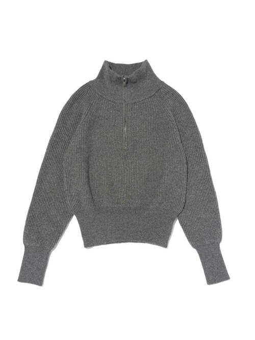 라글란 반집업 카라 골지 니트 (차콜)