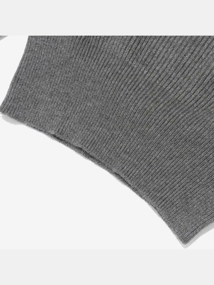 라글란 반집업 카라 골지 니트 (차콜)
