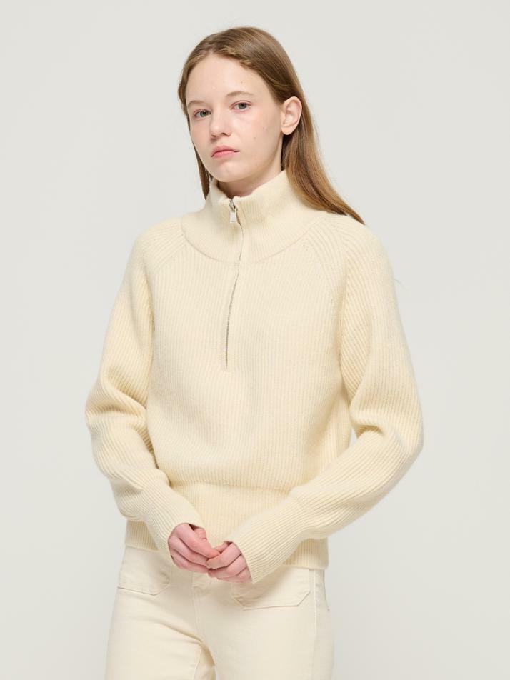 라글란 반집업 카라 골지 니트 (크림)