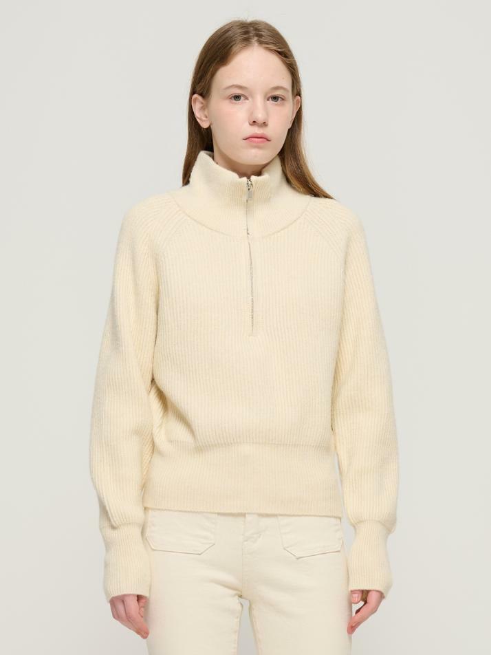 라글란 반집업 카라 골지 니트 (크림)