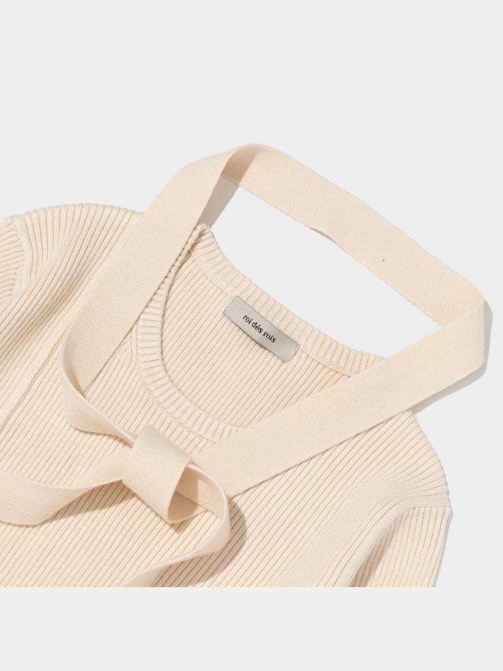 스카프 세트 라운드 넥 골지 니트 (아이보리)