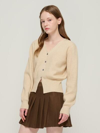 에센셜 와이넥 골지 니트 카디건 (오트밀)