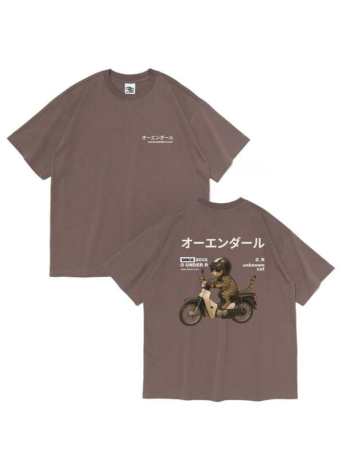 RIDING BIKE CAT 오버핏 반팔 티셔츠 (모카)