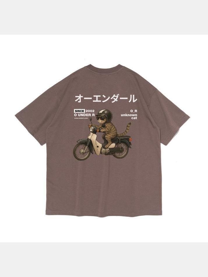 RIDING BIKE CAT 오버핏 반팔 티셔츠 (모카)