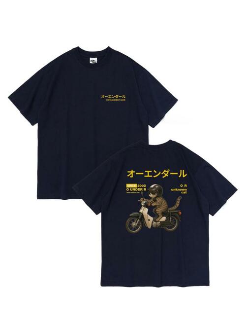 RIDING BIKE CAT 오버핏 반팔 티셔츠 (네이비)