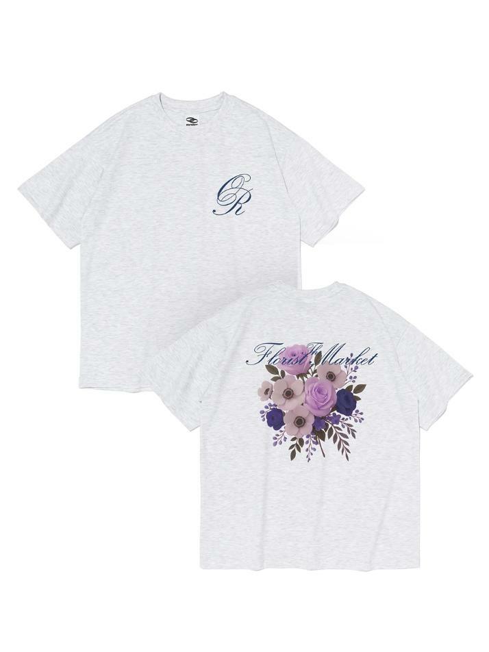 플라워 오버핏 반팔 티셔츠 (그레이)
