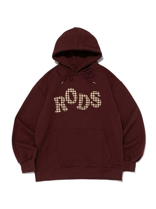 RODS 빅 로고 체크 후드티 (와인)