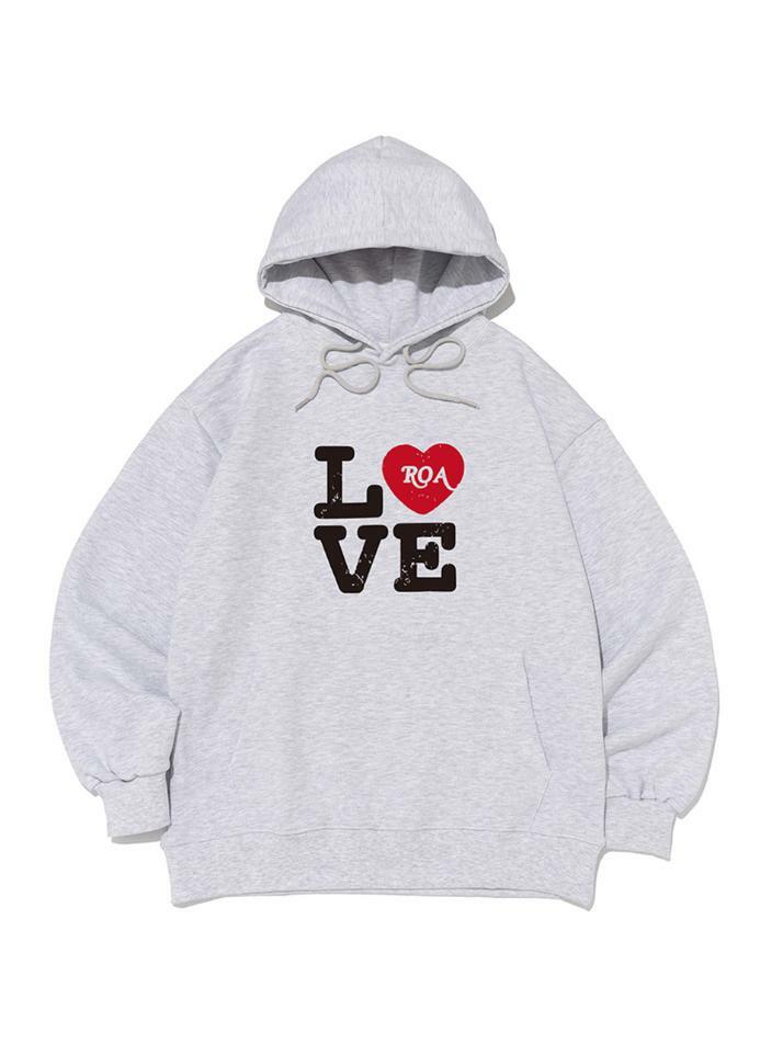 [기모/NO기모] 로아 LOVE 그래픽 후드티 (화이트멜란지)