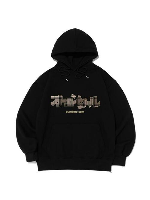 체크 로고 오버핏 후드 티셔츠 (블랙)