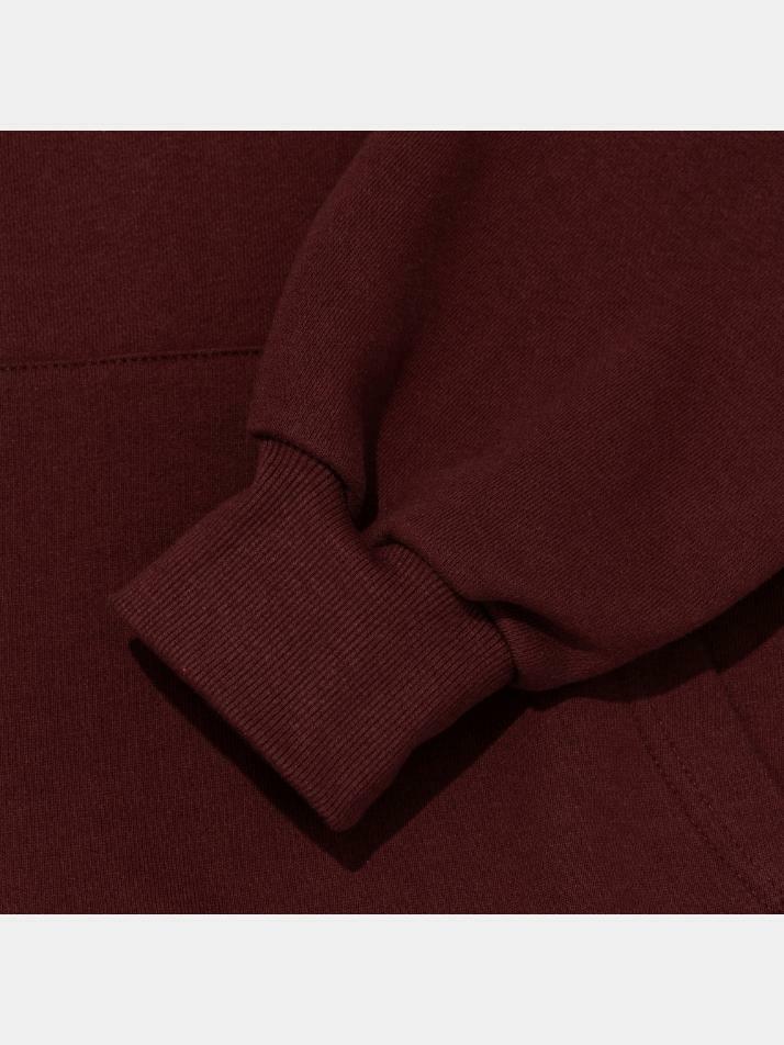 [기모선택] 체크 로고 오버핏 후드 티셔츠 (와인)