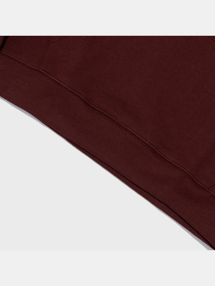 [기모선택] 체크 로고 오버핏 후드 티셔츠 (와인)