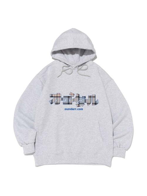 체크 로고 오버핏 후드 티셔츠 (화이트 메란지)