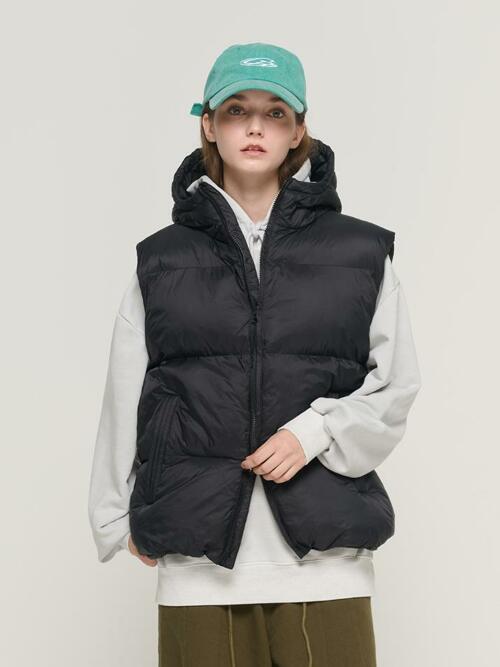 후드 하이넥 패디드 베스트 (블랙)