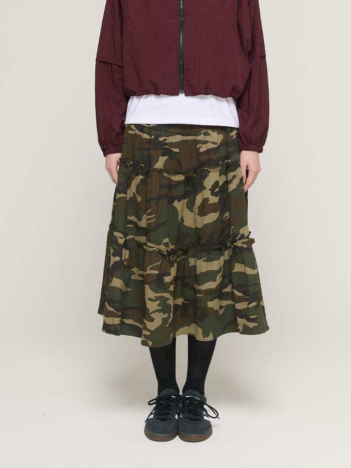 카모 프릴 밴딩 롱 스커트 (카모)