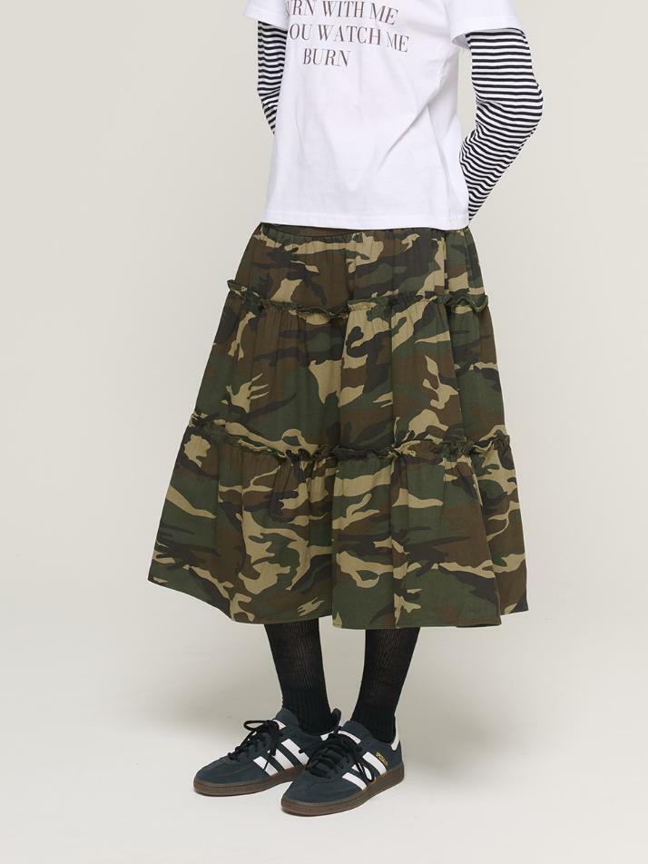 카모 프릴 밴딩 롱 스커트 (카모)