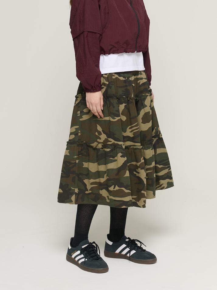 카모 프릴 밴딩 롱 스커트 (카모)