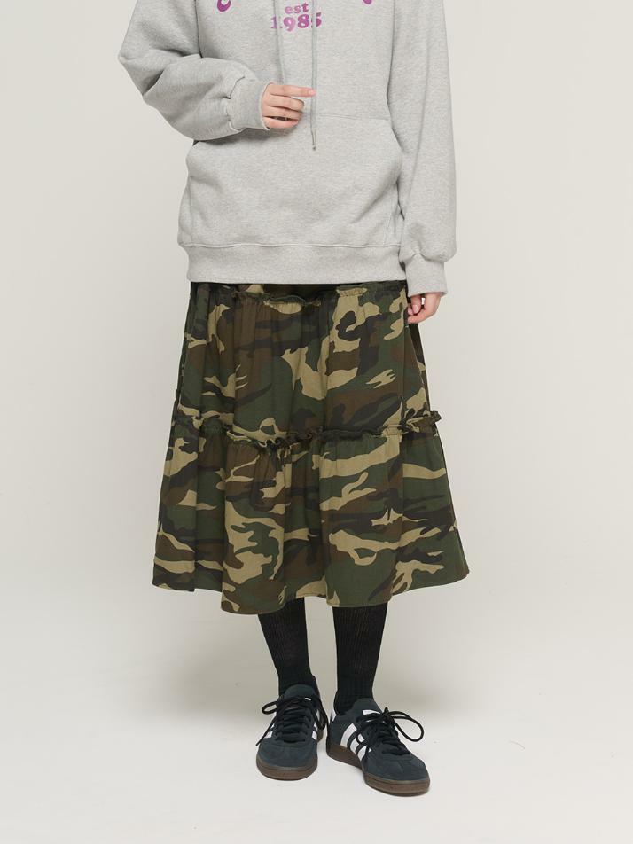 카모 프릴 밴딩 롱 스커트 (카모)