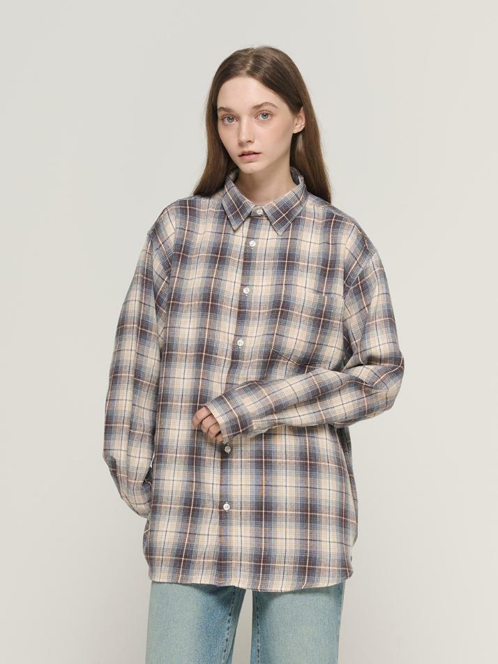 플란넬 기모 체크 오버핏 셔츠 (네이비)