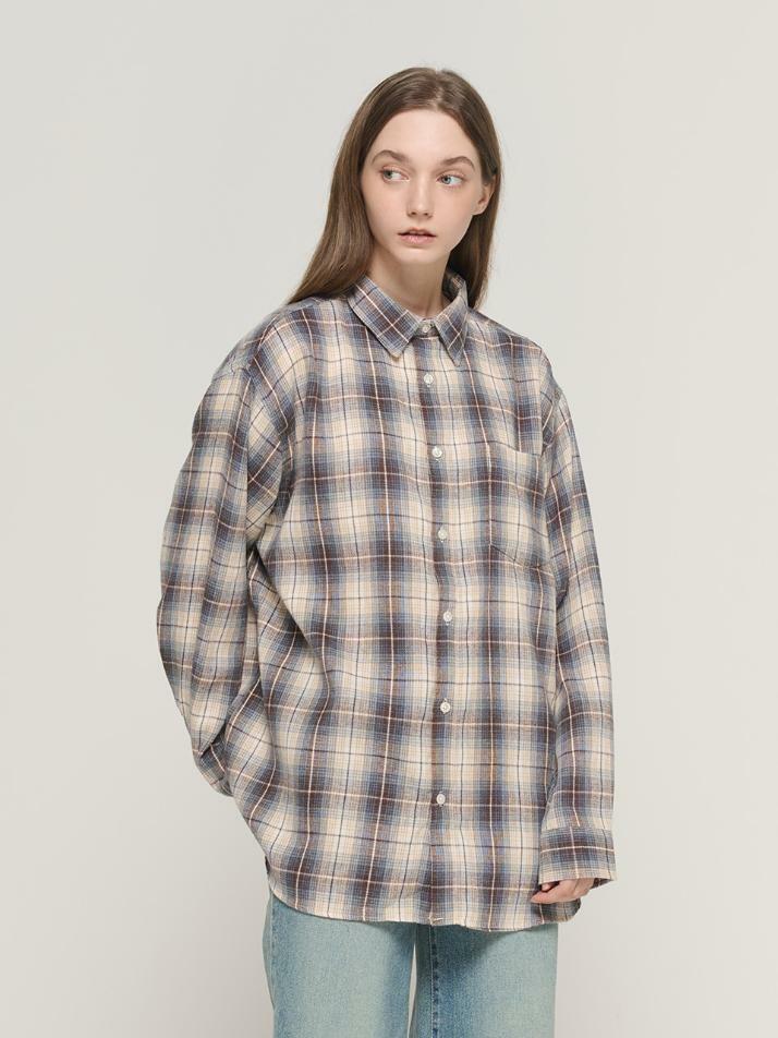 플란넬 기모 체크 오버핏 셔츠 (네이비)