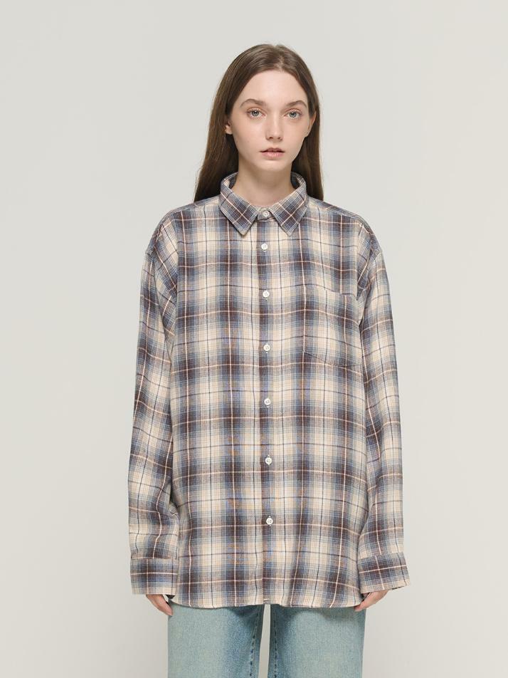 플란넬 기모 체크 오버핏 셔츠 (네이비)