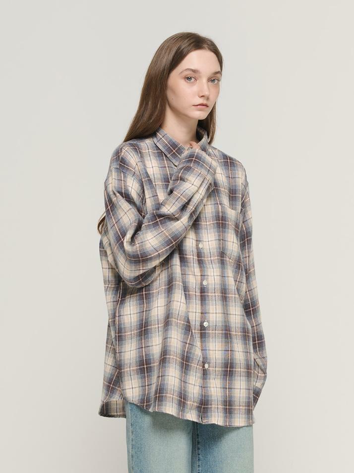 플란넬 기모 체크 오버핏 셔츠 (네이비)