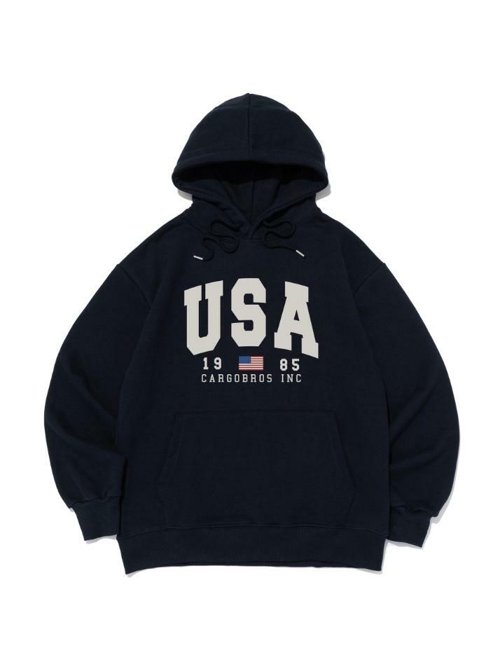아메리칸 로고 후드 티셔츠 (네이비)