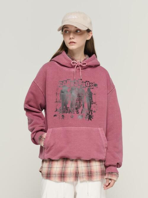 어웨이크 피그 다잉 후드 티셔츠 (와인)