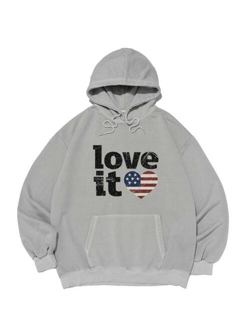 빈티지 하트 플래그 피그 후드 티셔츠 (그레이)