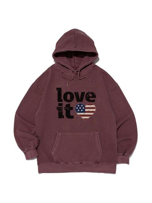 빈티지 하트 플래그 피그 후드 티셔츠 (와인)